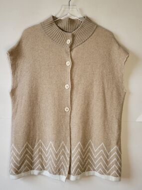 Note Di Anita Button Front Cardigan Sweater Vest Womens One Size Tan Wool Blend